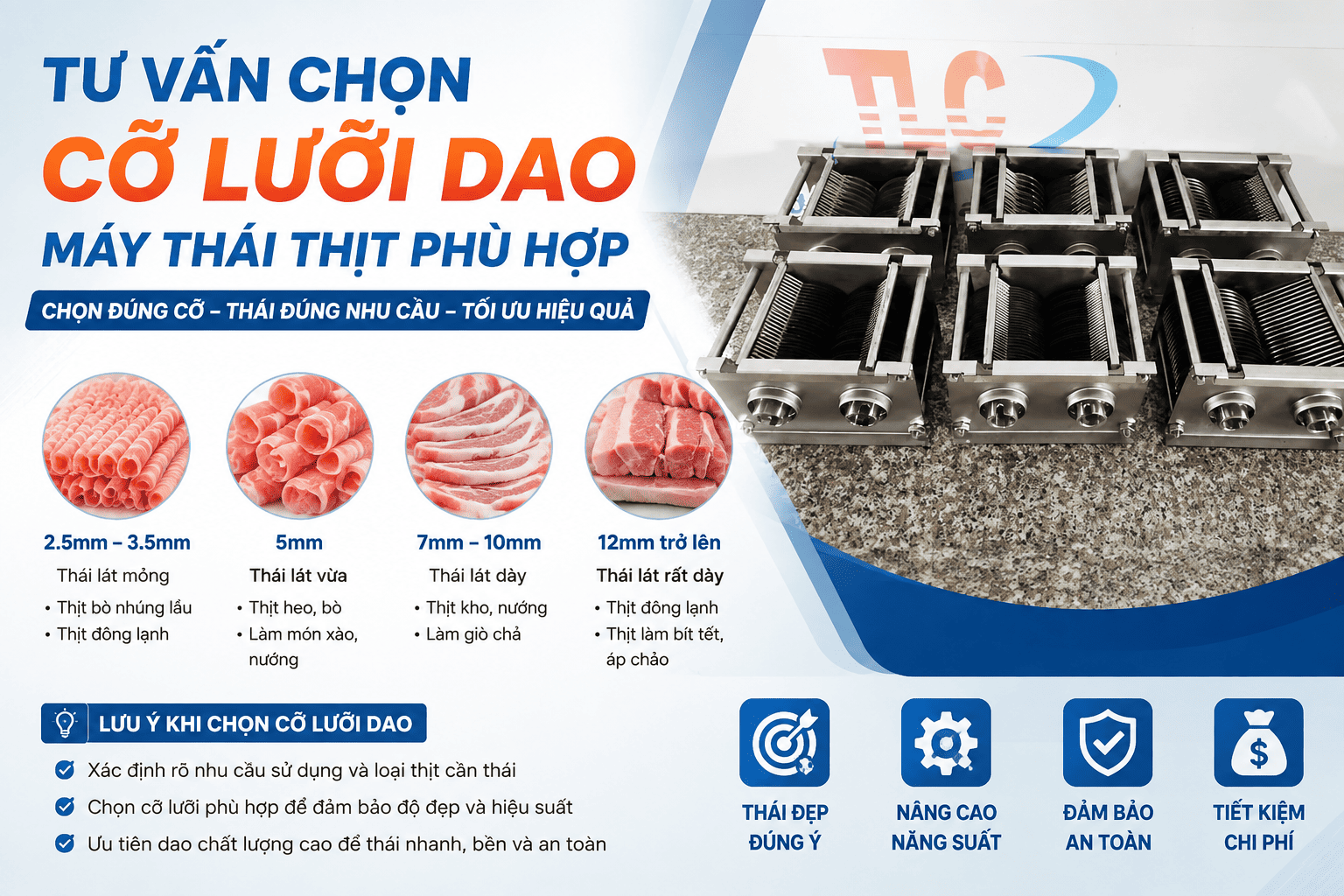Tư Vấn Chọn Cỡ Lưỡi Dao Máy Thái Thịt Phù Hợp