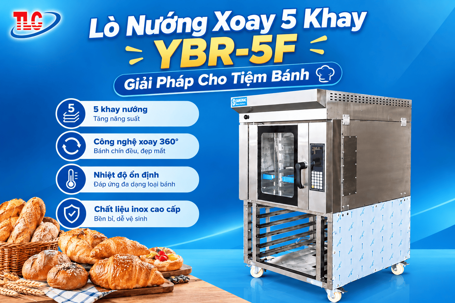 Lò Nướng Xoay 5 Khay YBR-5F – Giải Pháp Cho Tiệm Bánh